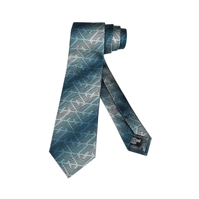 【EMPORIO ARMANI】EMPORIO ARMANI刺繡LOGO漸層設計真絲領帶(寬版/草綠x灰)