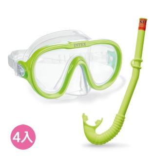 【INTEX】Vencedor 冒險家呼吸管面具組(蛙鏡 潛水鏡 呼吸管 水上玩具-4入)