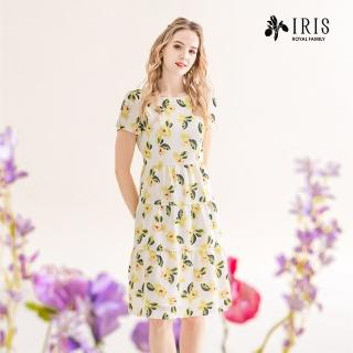 【IRIS 艾莉詩】夏日檸檬花麻調層裙洋裝-2色(32669)