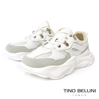 【TINO BELLINI 貝里尼】撞色牛皮拼接網布厚底休閒老爹鞋LB0T009(白)