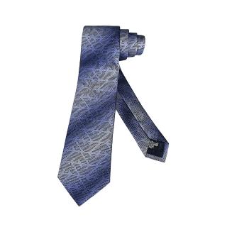 【EMPORIO ARMANI】EMPORIO ARMANI刺繡LOGO漸層設計真絲領帶(寬版/水藍綠x灰)