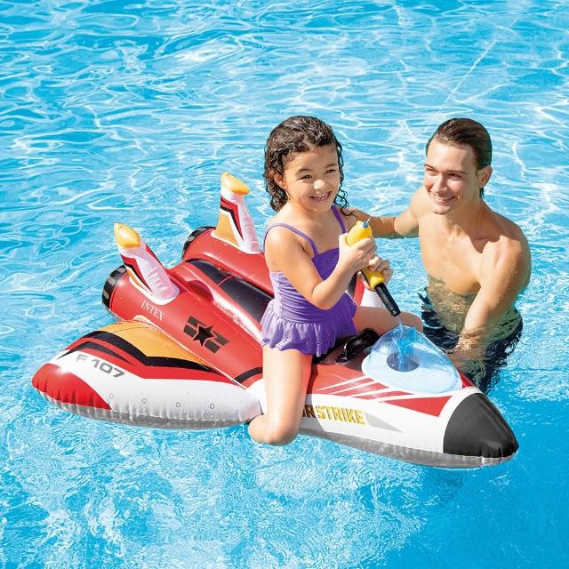 【INTEX】Vencedor 戰鬥機充氣坐騎(充氣坐騎 充氣浮排 浮床 水上玩具-1入-加贈光滑沙灘球*1)