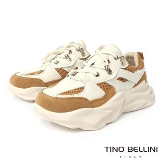 【TINO BELLINI 貝里尼】撞色牛皮拼接網布厚底休閒老爹鞋LB0T009(棕)