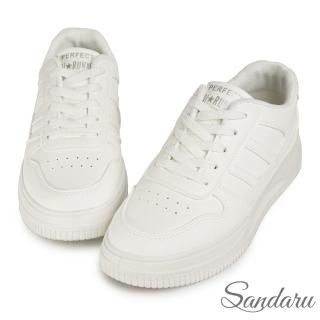 【SANDARU 山打努】休閒鞋 透氣綁帶雙槓厚底小白鞋(白)