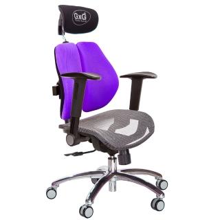 【GXG 吉加吉】雙軸枕 中灰網座 鋁腳/摺疊升降扶手 雙背電腦椅(TW-2704 LUA1)