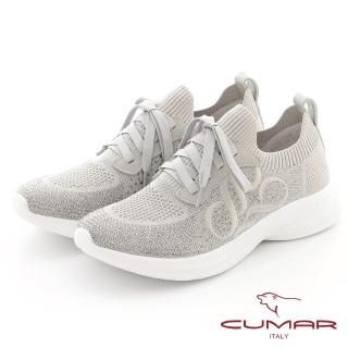 【CUMAR】鑽飾飛織布彈力輕量化休閒鞋(灰色)