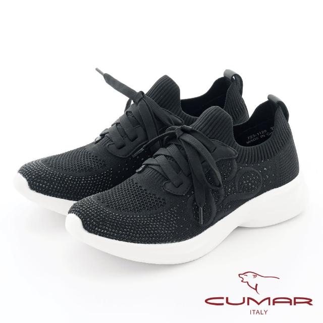 【CUMAR】鑽飾飛織布彈力輕量化休閒鞋(黑色)