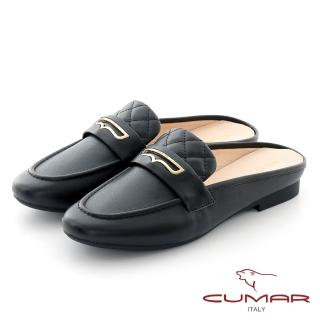 【CUMAR】拼接車格平底穆勒鞋(黑色)