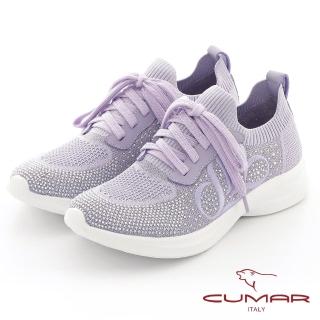 【CUMAR】鑽飾飛織布彈力輕量化休閒鞋(紫色)