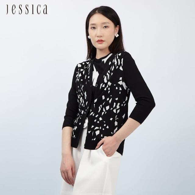 【JESSICA】百搭幾何印花V領針織開衫外套233243