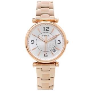 【FOSSIL】甜美時尚風玫瑰金色不鏽鋼錶帶手錶-銀色面x玫瑰金色/35mm(ES5158)