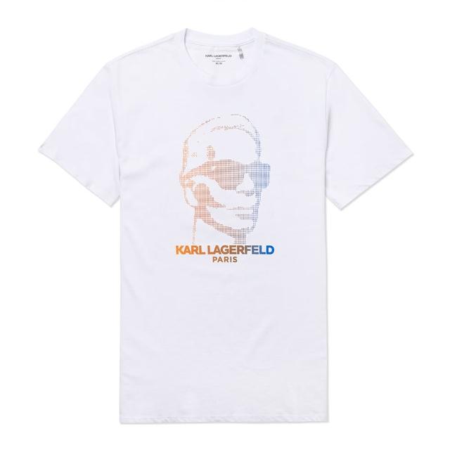 【KARL LAGERFELD 卡爾】老佛爺 經典印刷圖案短袖T恤 上衣-白色(平輸品)
