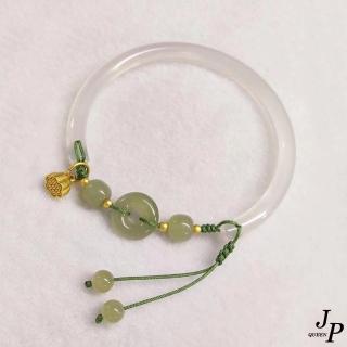 【Jpqueen】古典綠色白玉編織平安扣手環(白綠色)