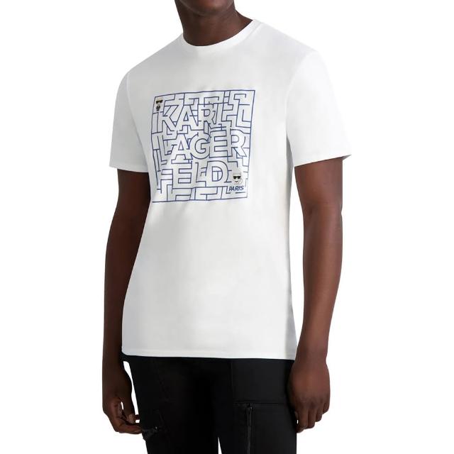 【KARL LAGERFELD 卡爾】老佛爺 經典印刷Logo圖案短袖T恤 上衣-白色(平輸品)