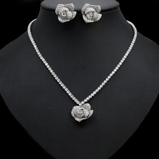 【Jpqueen】薔薇少女碎鑽時尚耳環項鍊二件套組(4色可選)