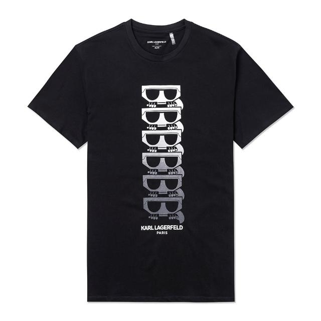 【KARL LAGERFELD 卡爾】老佛爺 經典印刷大Logo圖案短袖T恤 上衣-黑色(平輸品)