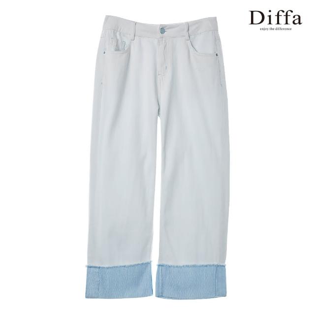 【Diffa】褲口造型白色牛仔長褲-女(丹寧)
