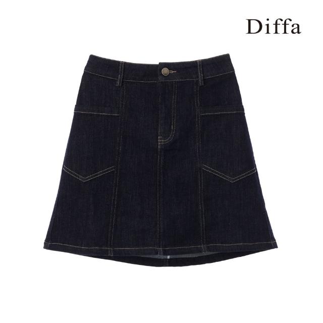 【Diffa】深藍貼袋牛仔短裙-女(丹寧)