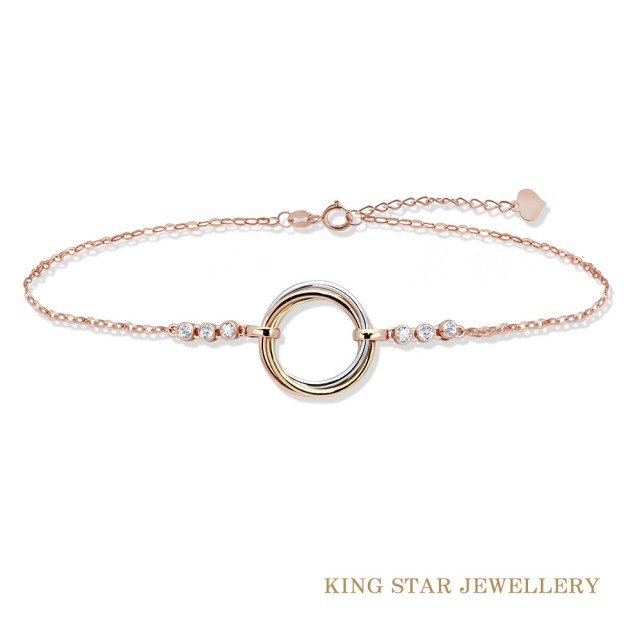 【King Star】三色金圓環18K金鑽石手鍊