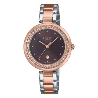 【CASIO 卡西歐】SHEEN奢華水晶環指針錶(SHE-4556SPG-5A)