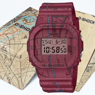 【CASIO 卡西歐】G-SHOCK 日本東京街頭文化 澀谷地圖設計電子錶-霧紅(DW-5600SBY-4 防水200米)