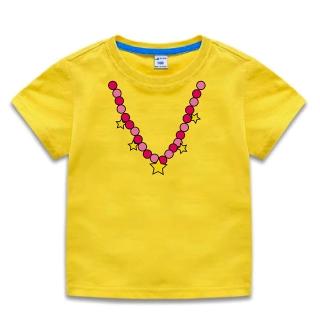 【時尚Baby】女童 短袖T恤 黃色項鍊純棉短袖上衣(女中小童裝 春夏T恤 短袖運動休閒上衣)