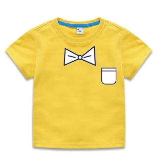 【時尚Baby】男童 短袖T恤 黃色紳士領結短袖上衣(男中小童裝 春夏T恤 純棉運動休閒上衣)