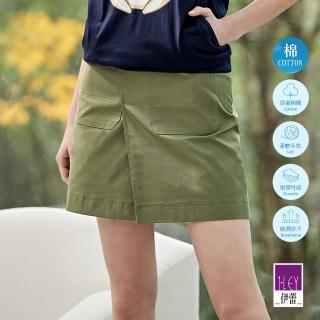 【ILEY 伊蕾】休閒率性造型活片棉質褲裙(綠色；M-XL；1232012412)