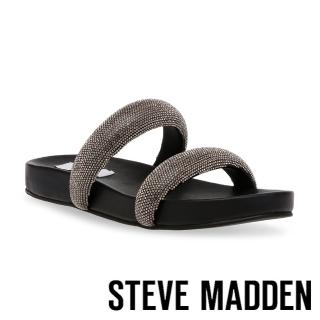 【STEVE MADDEN】TRACER-R 水鑽雙帶平底拖鞋(黑色)