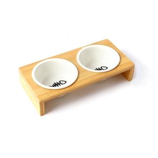 【酷博士】原木寵物陶瓷雙碗(寵物碗 飼料碗)