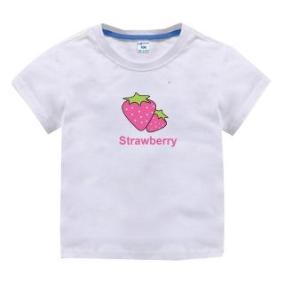 【時尚Baby】女童 短袖T恤 白色大草莓純棉短袖上衣(女中小童裝 春夏T恤 短袖運動休閒上衣)