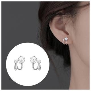 【HaNA 梨花】韓國雙層山茶花鋯石鑽點．針式耳環