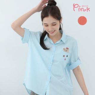 【PINK NEW GIRL】可愛口袋小貓短袖棉襯衫 L2210CD(2色)