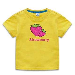 【時尚Baby】女童 短袖T恤 黃色大草莓純棉短袖上衣(女中小童裝 春夏T恤短袖運動休閒上衣)