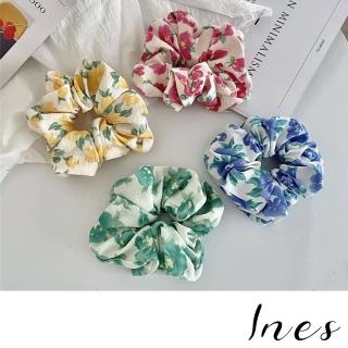 【INES】彩色髮圈 花卉髮圈/韓國設計繽紛彩色花卉大腸圈 髮圈 髮繩(4色任選)