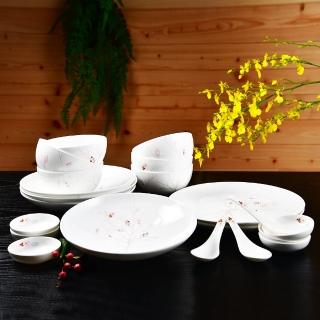 【YU Living 信歐傢居】生命之樹骨質瓷餐盤餐具24件套組(24件套組/白色/ 高檔瓷種餐具)