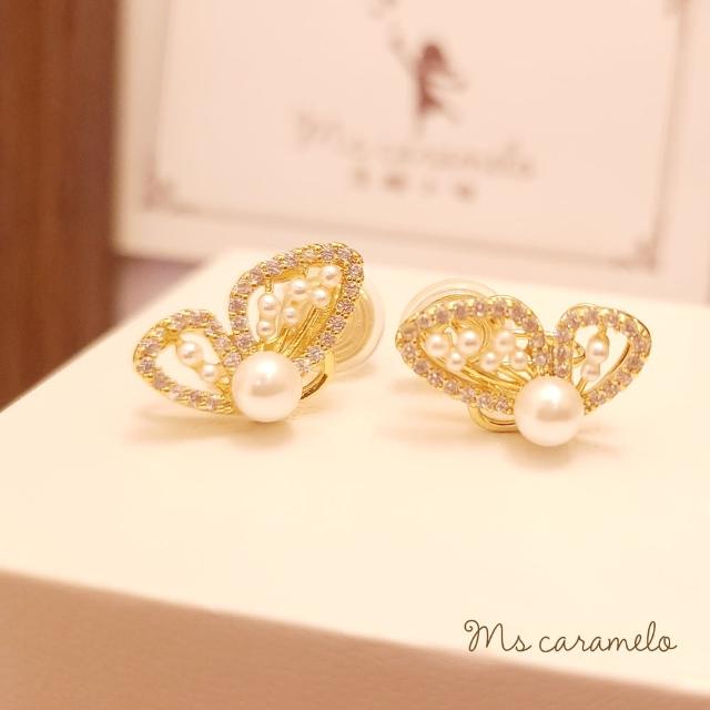 【焦糖小姐 Ms caramelo】夾式耳環(貝珠+鋯石耳環)