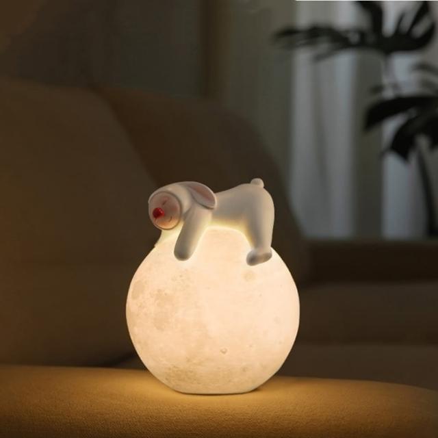 【JEN】創意樹脂月球兔趴趴夜燈擺飾