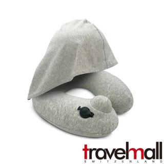 【astelar idea】Travelmall 專利3D按壓式充氣連帽頸枕(灰)