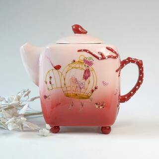 【義大利 Rosso】玫瑰小鳥 陶瓷茶壺(700ml) 喬遷禮 入厝禮