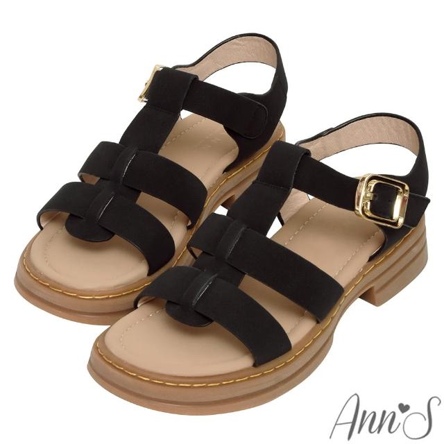 【Ann’S】雲端步履-復古寬帶厚底圓頭涼鞋4cm(黑)