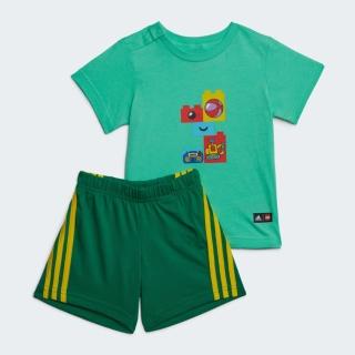 【adidas 愛迪達】男童 女童 短袖上衣 短褲 運動套裝 樂高 I LEGO Q2 SUMS 綠 HS1149