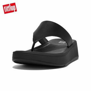 【FitFlop】F-MODE LEATHER FLATFORM TOE-POST SANDALS厚底夾涼鞋-女(黑色)