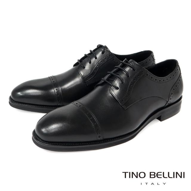 【TINO BELLINI 貝里尼】男款 牛皮雕花橫飾繫帶紳士鞋HM2O025(黑)