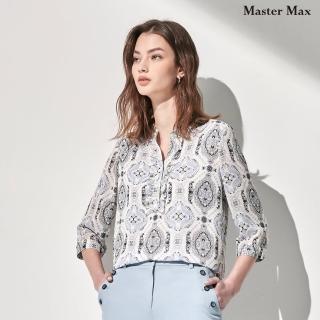 【Master Max】滿版花紋領口荷葉設計七分袖雪紡上衣(8317032)