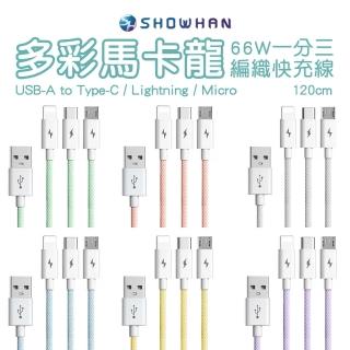 【SHOWHAN】66W USB-A to 一分三快充線-1.2M