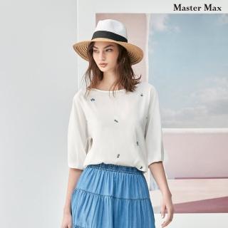 【Master Max】袖口抓褶繡花圓領五分袖上衣(8317078)