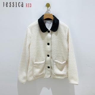 【Jessica Red】保暖百搭口袋絨毛短外套8244C3（白）