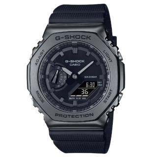 【CASIO 卡西歐】G-SHOCK 時尚經典八角型 農家橡樹金屬錶殼雙顯錶-黑(GM-2100BB-1A 防水200米)