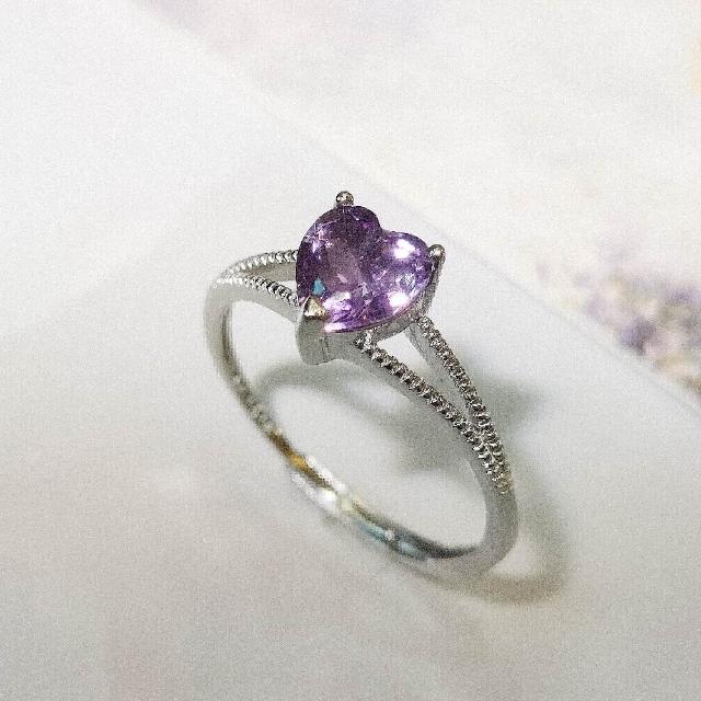 【Le Bonheur】紫水晶愛心戒指 開口可調節(情人節 生日禮物 七夕禮物 情人節 送女友)
